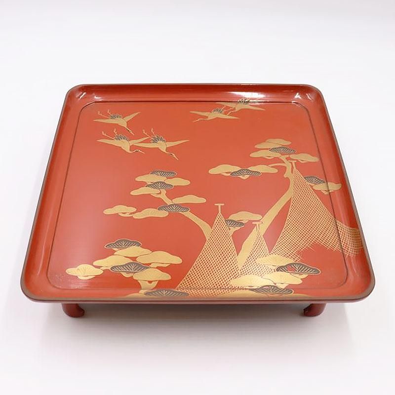 和モダン漆塗り脚付膳 金銀蒔絵で一人膳に最適 松網干デザイン