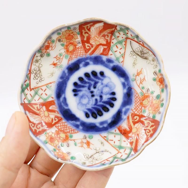手描き色絵豆皿 手塩皿 伊万里焼アンティーク直径8cm高さ2cm