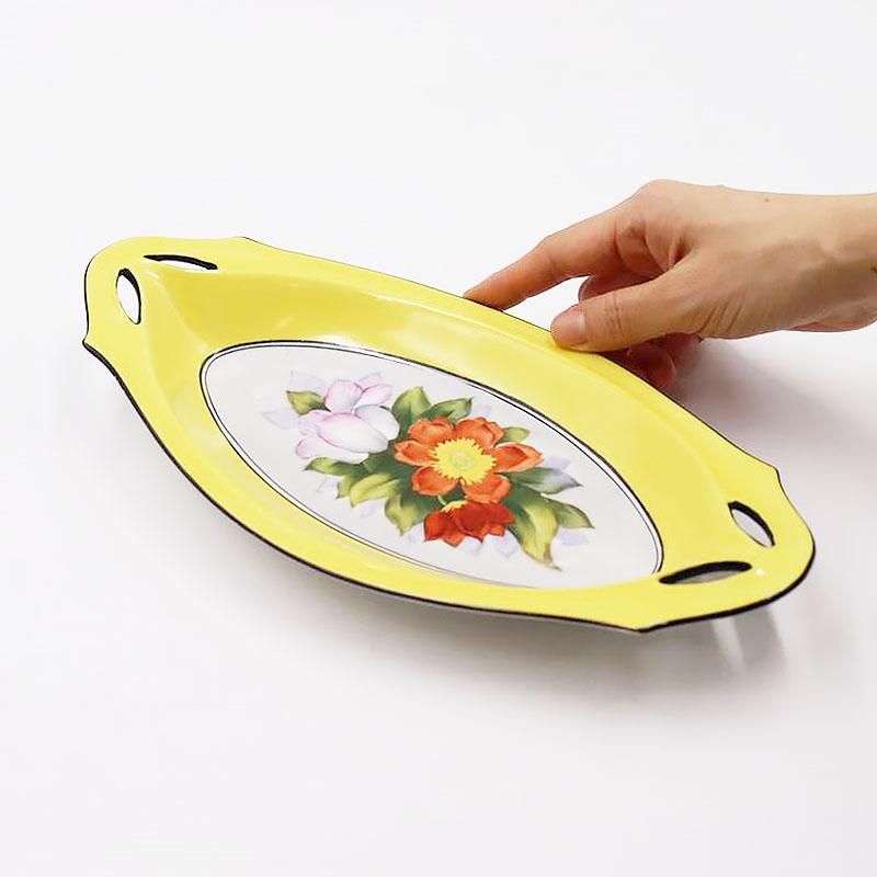 希少アールデコ花柄手描きセロリ皿 NORITAKE イエロー直径28.5 高さ4.5