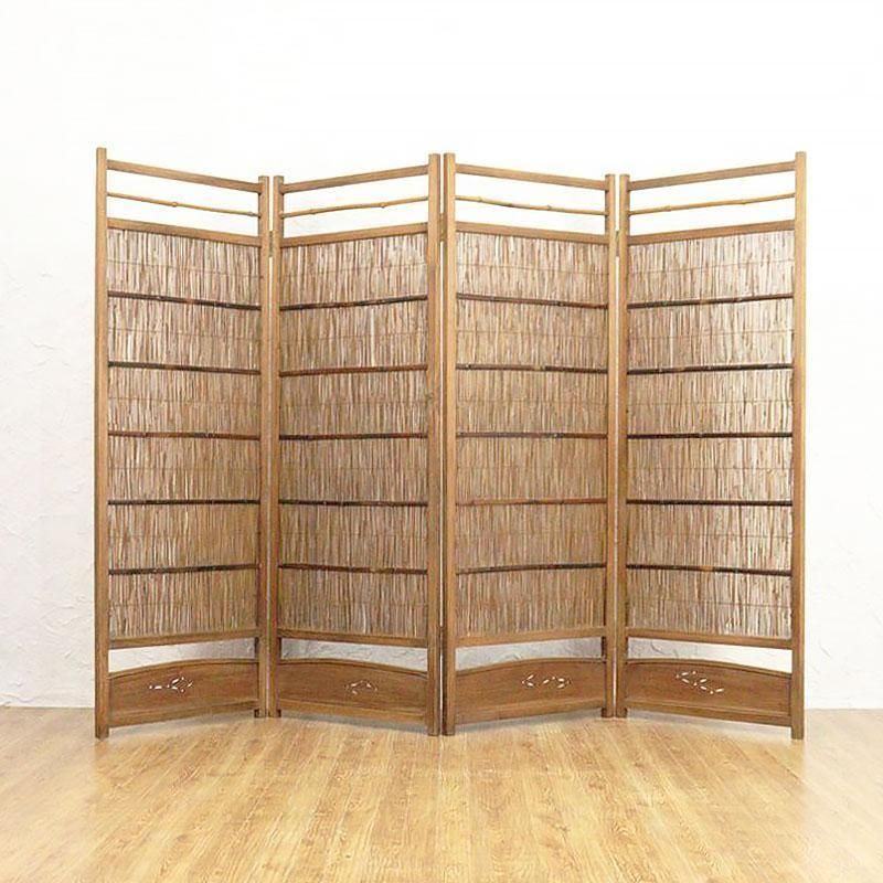 屏風 杉竹製 透かし入り 昭和初期 四連 アンティーク