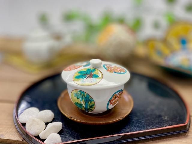 九谷焼 蓋付湯呑 金丸松竹梅 打ち出の小槌 中絵 単品-百華園