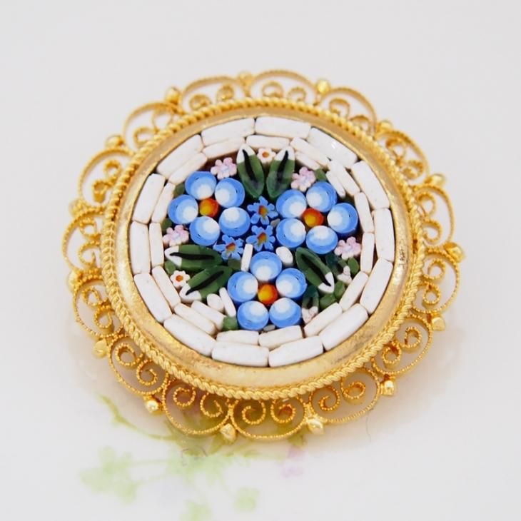 イタリアヴィンテージ マイクロモザイクブローチ ブルー 星