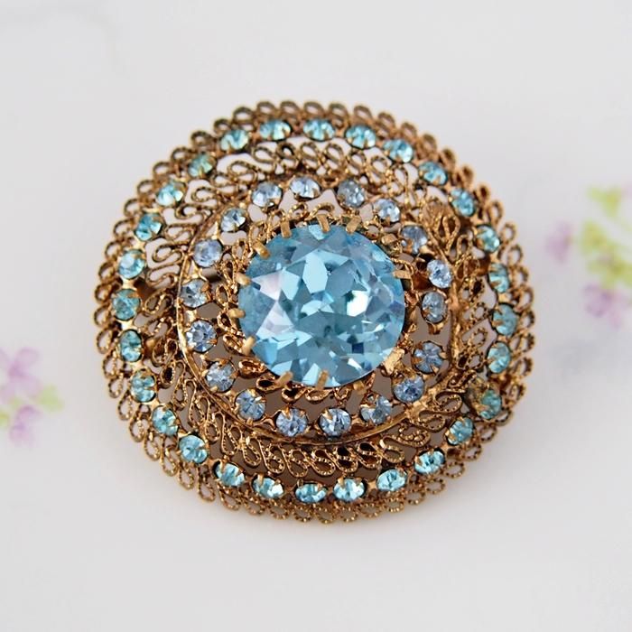 Austria オーストリア アンティークゴールドトーン アクアブルー