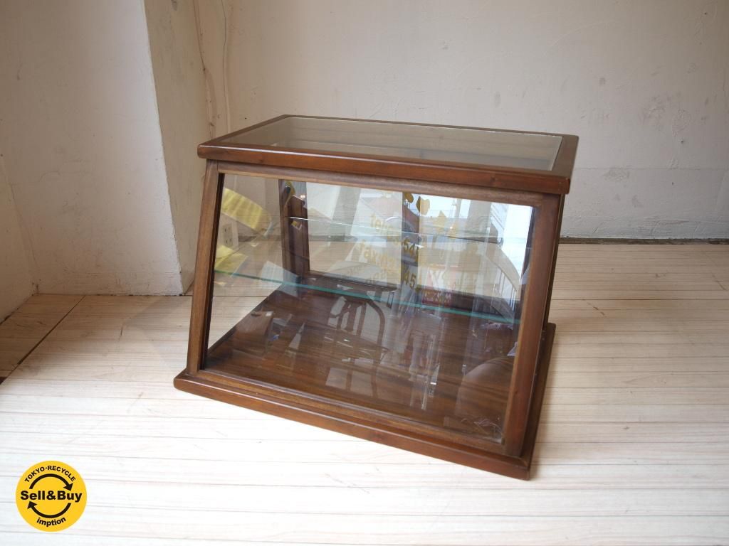 g201 古い木製 ガラスケース 2段 卓上 ショーケース