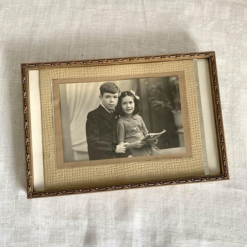 フランスアンティーク額縁イラスト入フレーム壁掛け2枚セットブロカント