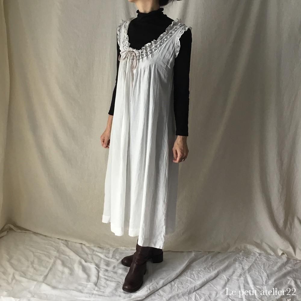 フランスアンティークリネンワンピースレース付き