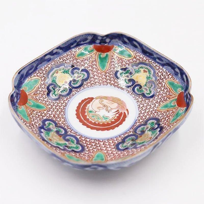 桃小菊杜若赤絵金彩中皿 5枚セット アンティーク 角冨 伊万里焼｜