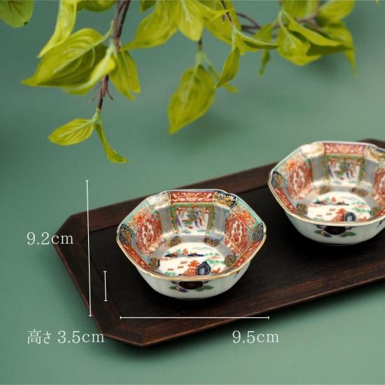 染錦 割絵山水・立鶴図 大小鉢 2点古伊万里 染錦