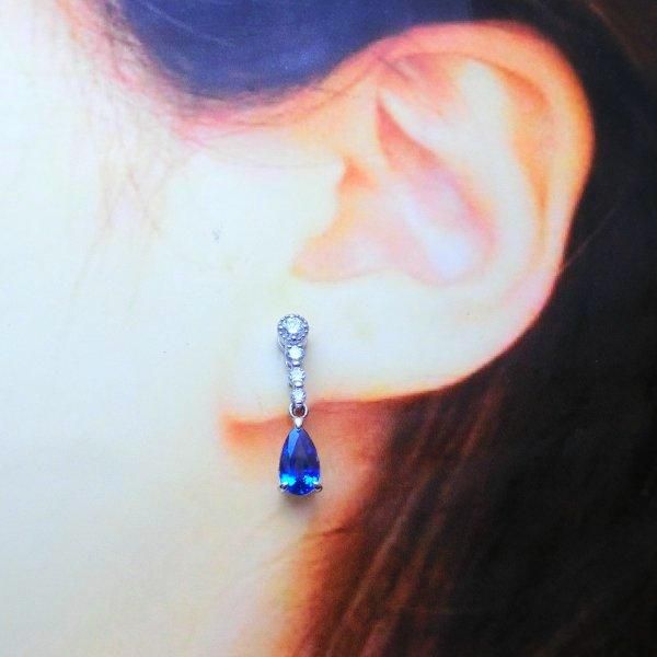 天然ブルーサファイア ダイヤモンド ロングピアス 計0.74ct PT900 天然