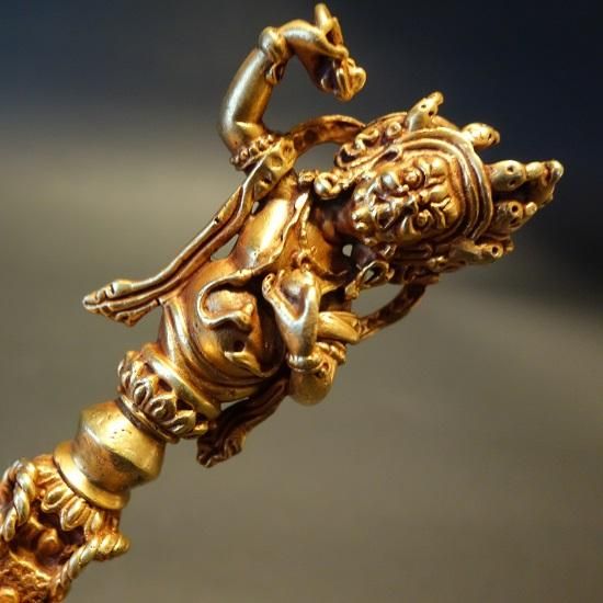 チベット密教法具 マハーカーラ 三面大黒天 プルパ 金剛杭 忿怒尊 真鍮