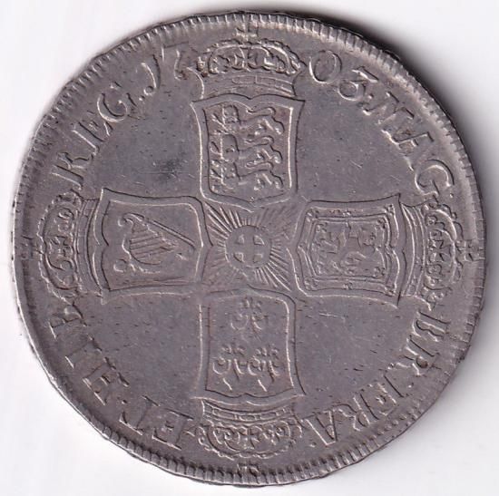 英国 アン女王 1703年 クラウン銀貨 VIGO VF 25 英国 アン女王 1703年
