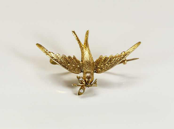 アンティーク15金ツバメブローチ