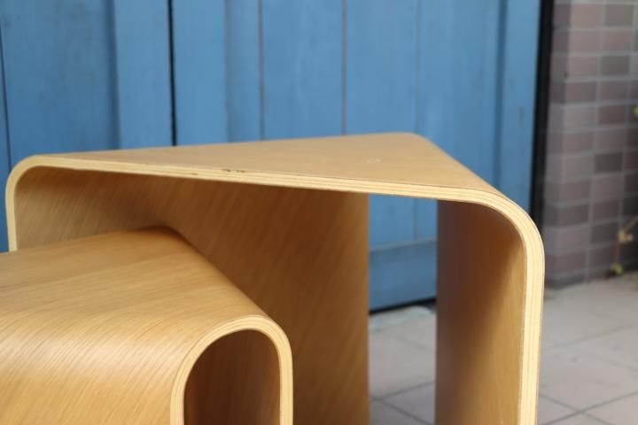 稀少なMUJI(無印良品)の重なるテーブルベンチ・成型合板・オーク材2点