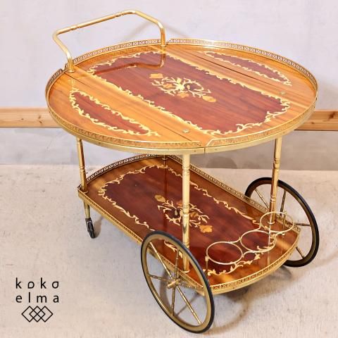 イタリア製の象嵌細工が美しいアンティーク調キッチンワゴンです