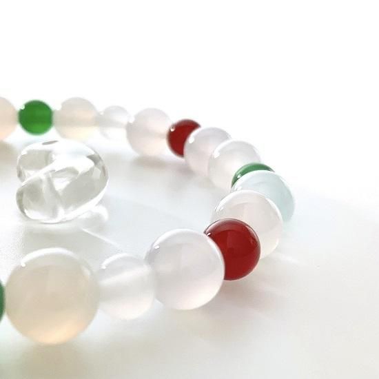 美保岐玉ブレスレット -珠- お守り水晶勾玉付きL 】 御祈玉 赤めのう