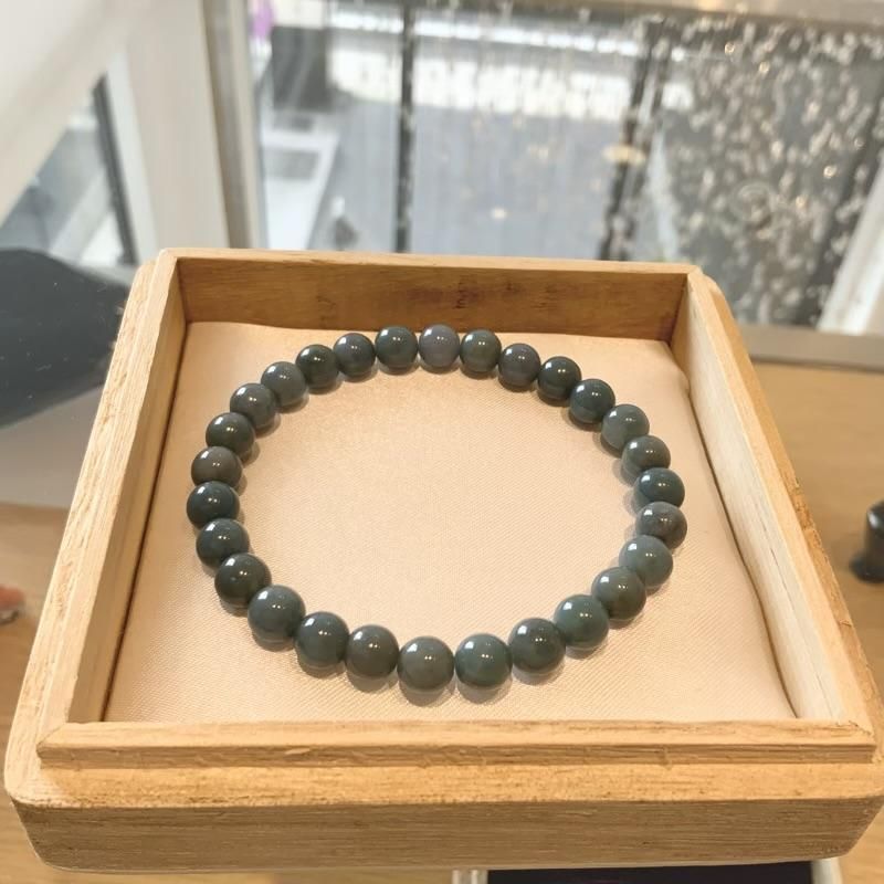 糸魚川翡翠(青緑)入りコン沢産 ブレスレット 6.5mm 】 青翡翠 国産