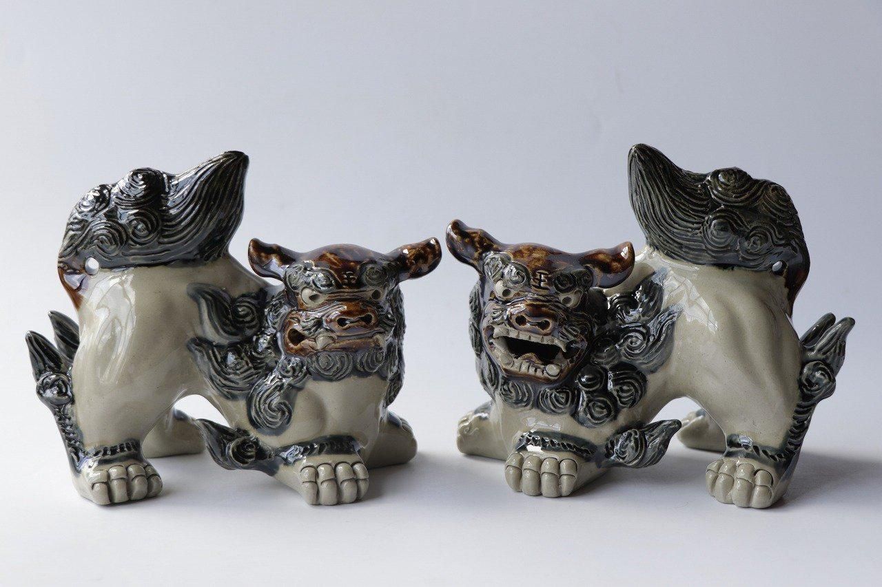 新品未使用】獅子 ペア オブジェ ライオン 唐三彩 開運 幸福 商売繁盛