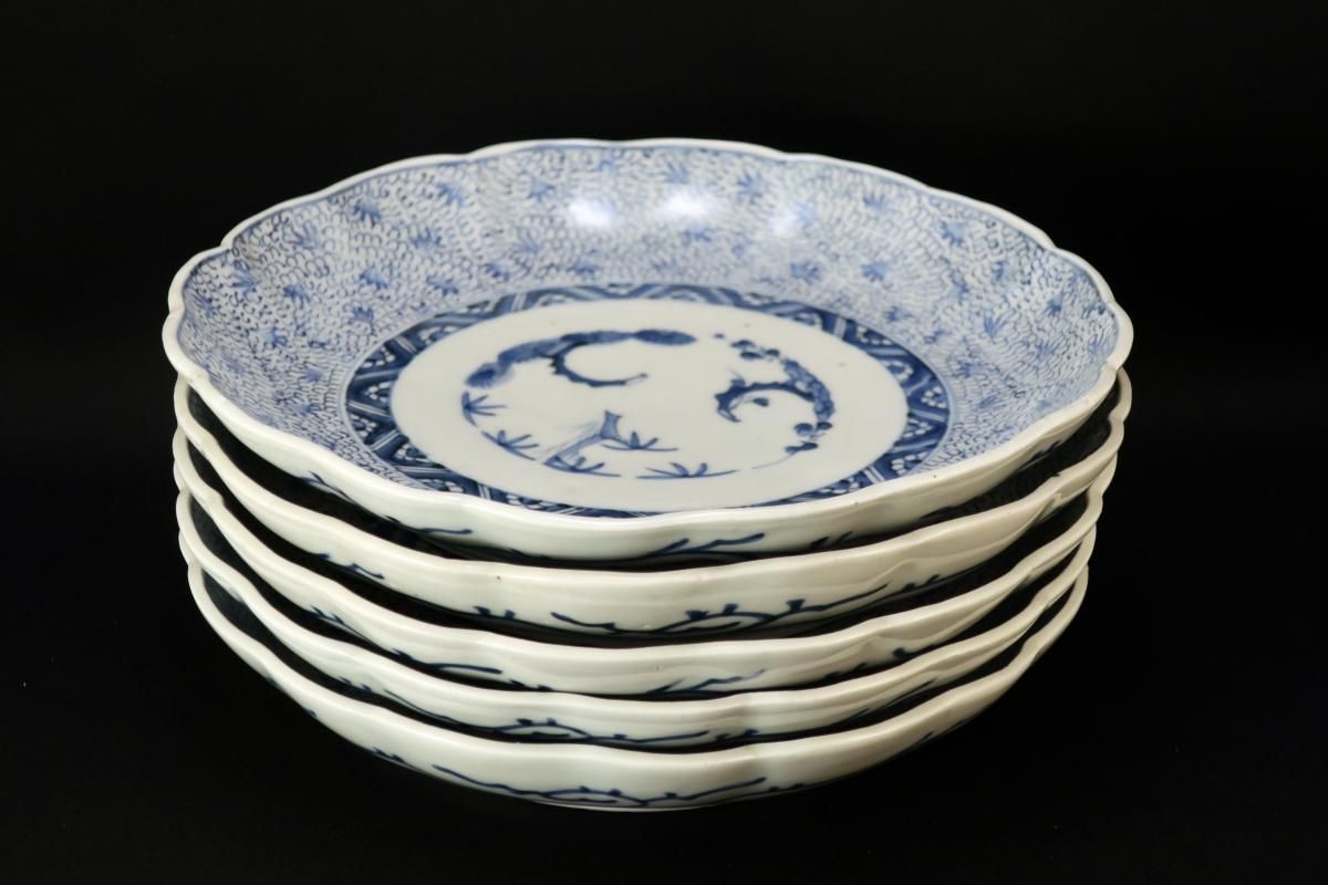 古伊万里染め付け微塵唐草平大鉢/江戸中期頃