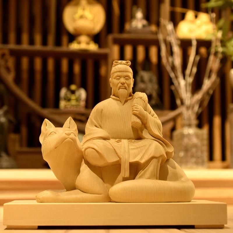桧木【稲荷神】 「宇迦之御魂神（うかのみたまかみ）」 本体高さ13.5cm