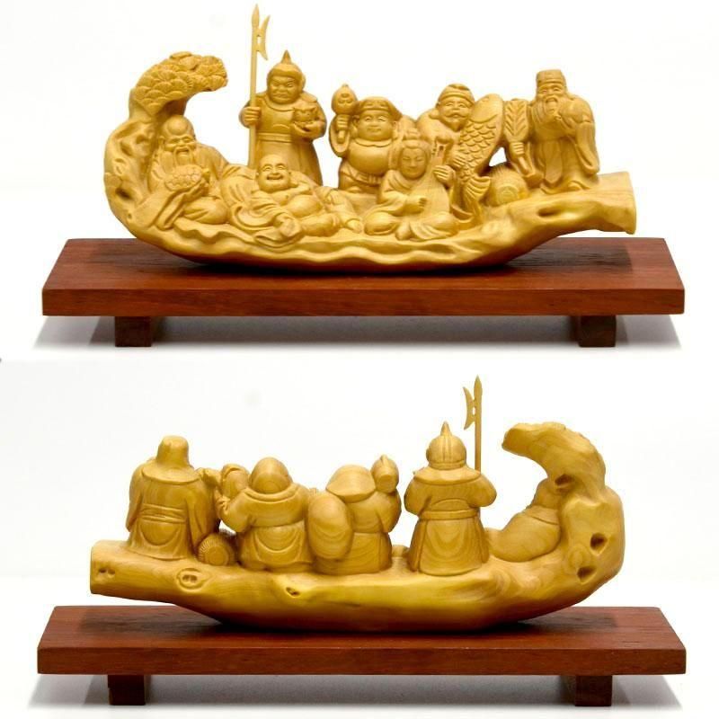 柘植一本彫り【七福神】 総幅約16.8cm