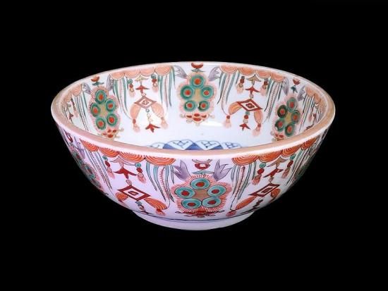 古伊万里 金襴手 窓絵 牡丹の図 輪花鉢 菓子鉢 E900AS-CUq