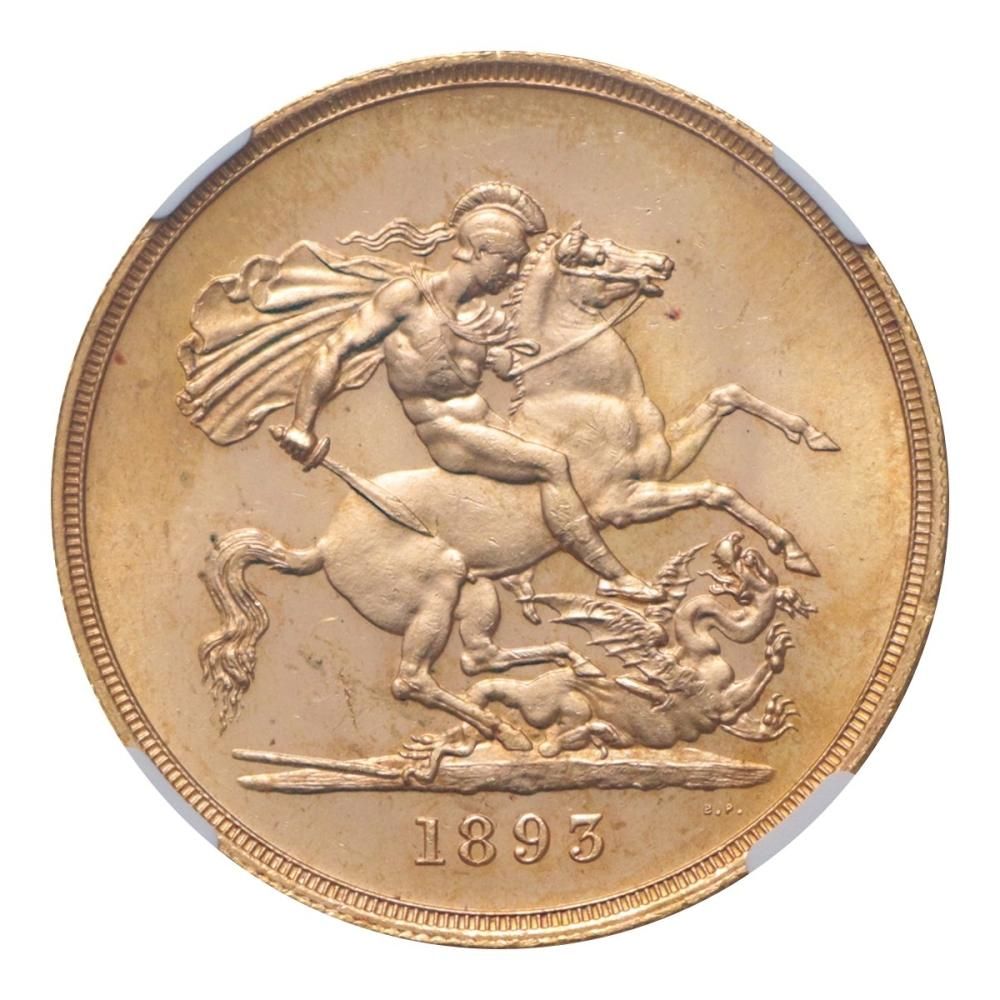 イギリス 1893年 5ポンド金貨 ヴィクトリア女王ベール NGC MS62