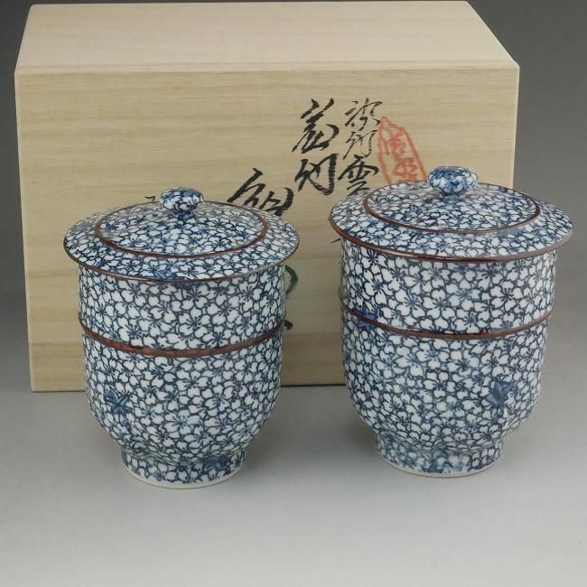 未使用保管品】京焼 清水焼 総峰 田中總次 湯呑み2個 木箱付き 未使用