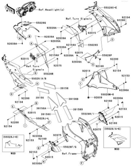 ZX-6R 2012-2014 NinjaZX-6R[H-8] Cowling Lowersアメリカ カナダ仕様