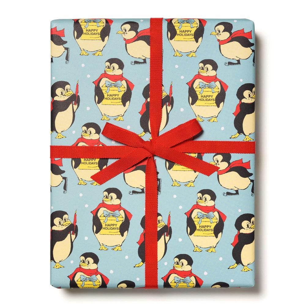 ペンギンホリデー柄 包装紙/ラッピングペーパー - おしゃれな海外包装