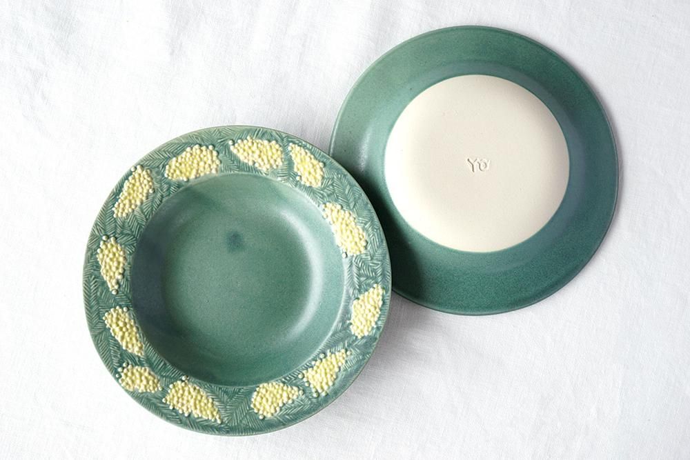 オ1 ミモザの深皿 中 - 益子焼の小さな窯元「よしざわ窯」- 生活陶器