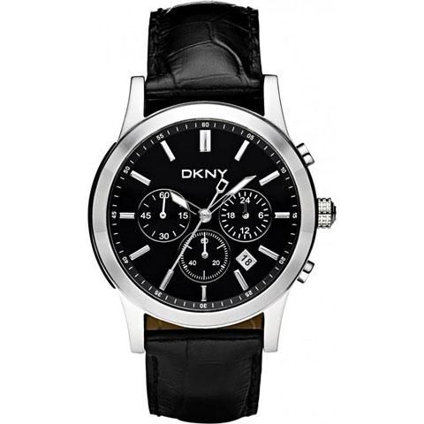 DKNY 腕時計 メンズ NY1472 ブラック×シルバー×ブラックレザーベルト