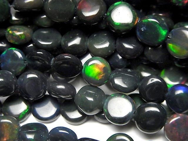 動画】宝石質エチオピア産ブラックオパールAAA- コイン 半連/1連(約
