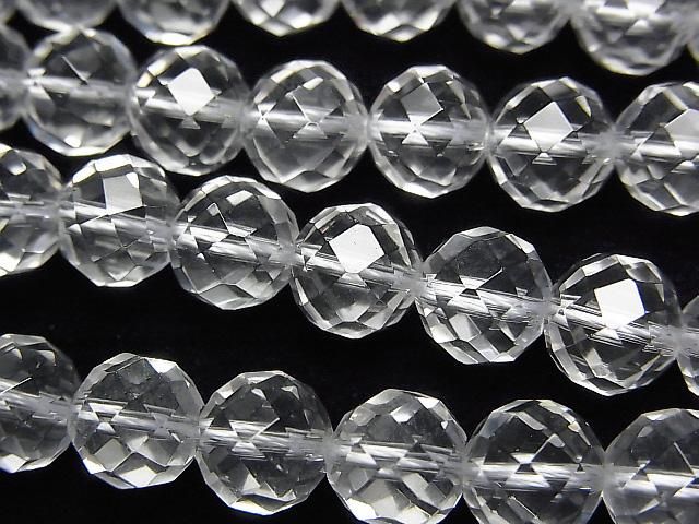 クリスタル(溶錬水晶) 64面セミラウンドカット8mm 1連｜天然石ビーズの