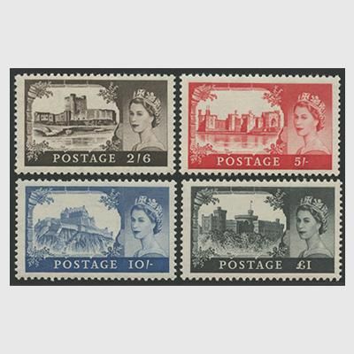 イギリス 1959年普通切手古城シリーズ4種(マルチプルクラウンズすかし