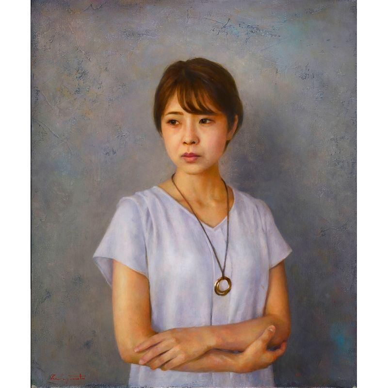 女性の肖像 油彩画 着物 8号 F8 油絵 人物画#2 女性の肖像 油彩画 着物