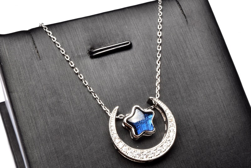 PRG1147 Silver925・ブルー ギベオン(メテオライト隕石) 星と月