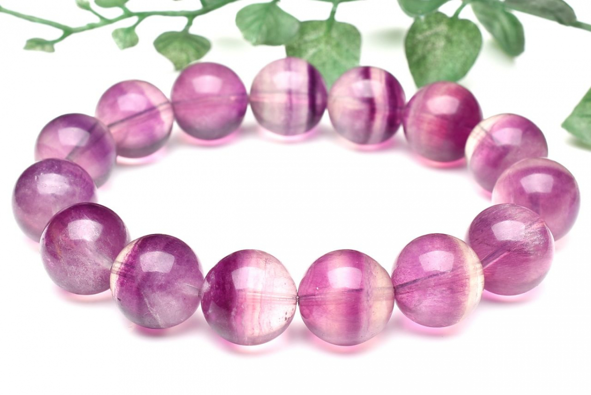 1点物】アメリカ産◇パープル フローライト 14mm ブレスレット _U8950