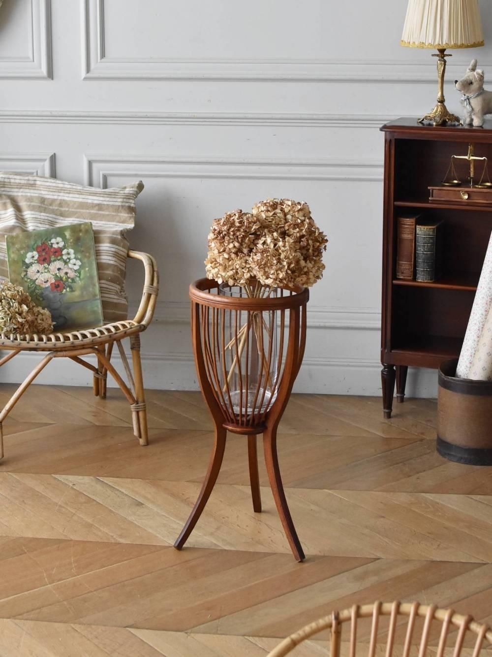 レア フランス アンティーク 柳 編み エッグスタンド ペア ラタン レア