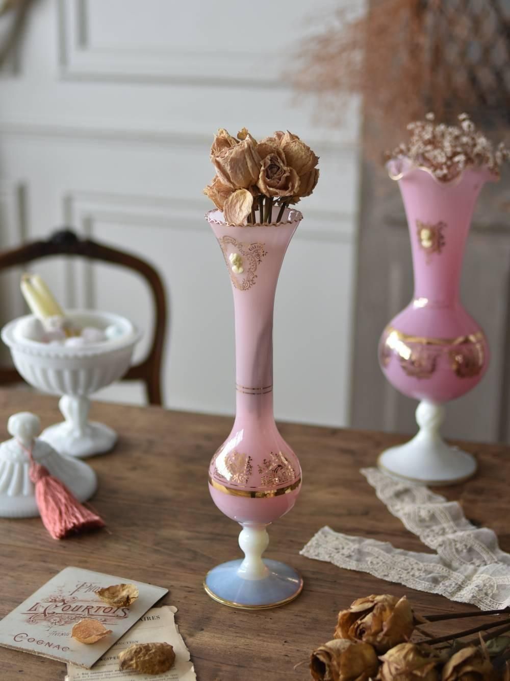 オパリンガラスフラワーベース.P12 フランスヴィンテージ雑貨 花器