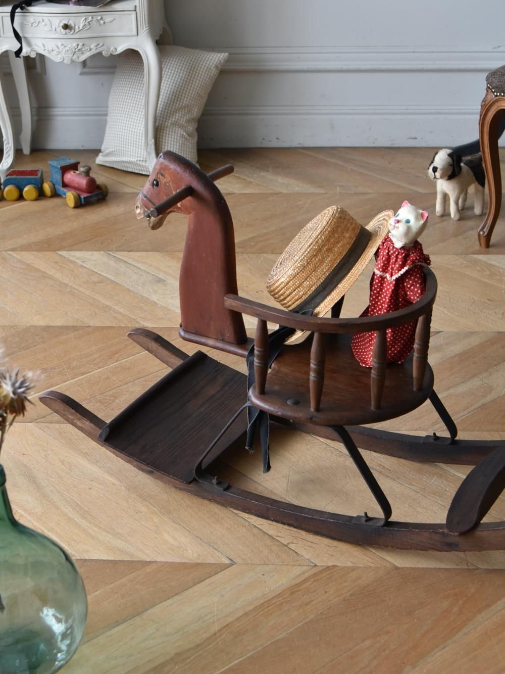 フランスアンティーク木製ロッキングホース/木馬/乗り物オブジェ(92