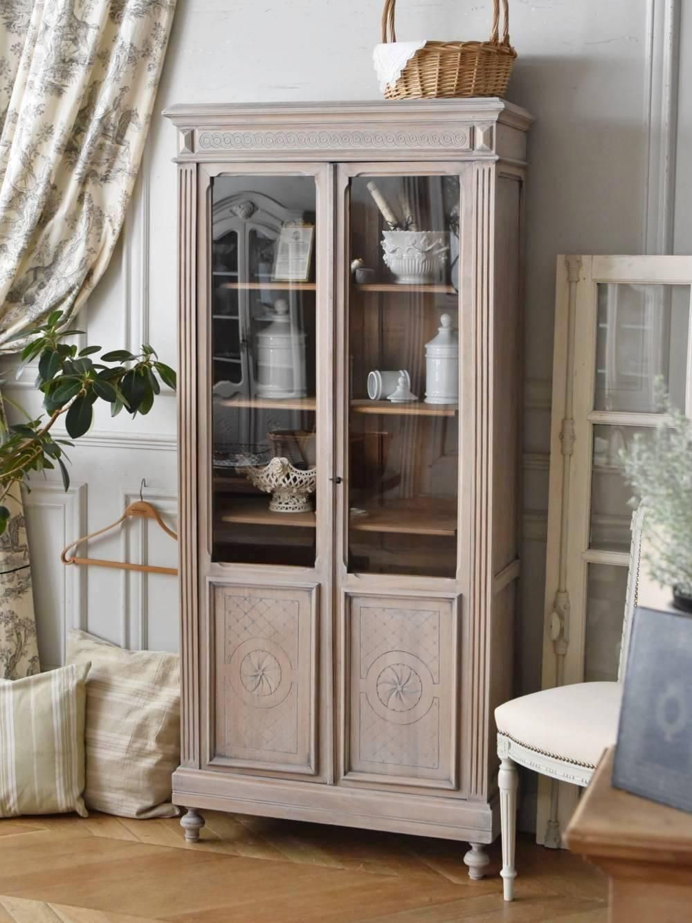 引き取り限定 フランス製 アンティーク ガラスショーケース 4段棚付き