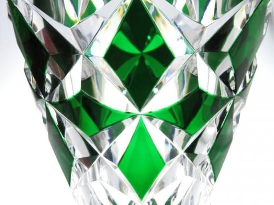 サンルイ 花瓶 ○ グリーン 被せガラス フラワーベース 緑 ヴェース