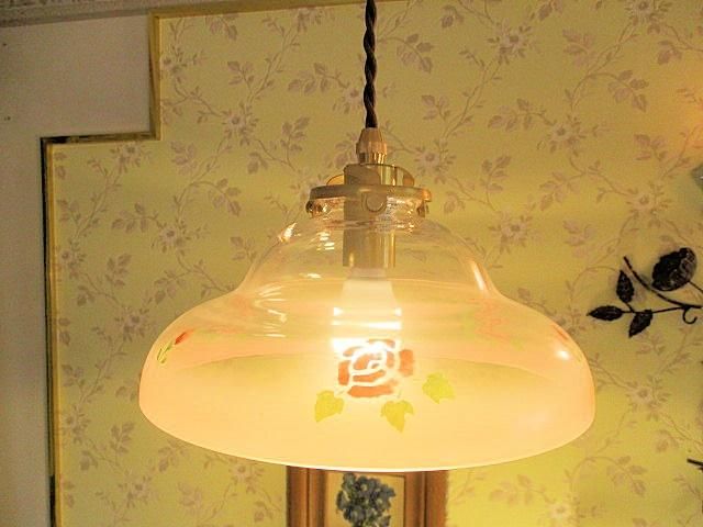 ワイドベル型ガラスシェード&コードセット（ローズ） - 「フランス雑貨