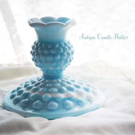 1940年代 アメリカ製ガラス製 八角形 キャンドルホルダー貴重なブルー