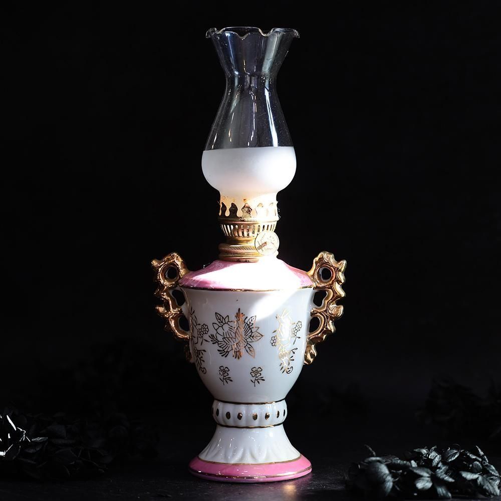 レトロピンク陶オイルランプ - 海福雑貨通販部