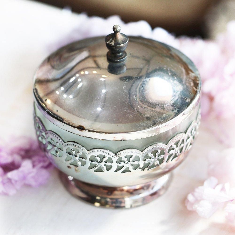 透かし装飾のレトロ硝子シュガーポット（備考有） - 海福雑貨通販部