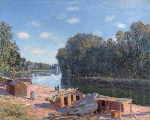 シスレー【ロワン川沿いの小屋、夕暮れ】 - 手描き 絵画（油絵複製画