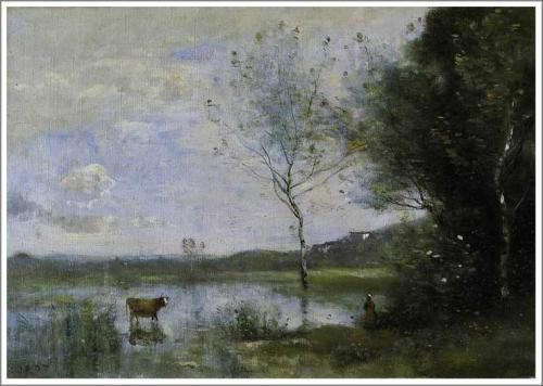 コロー【ヴィル・ダヴレーの朝】 - 手描き 絵画（油絵複製画）販売の