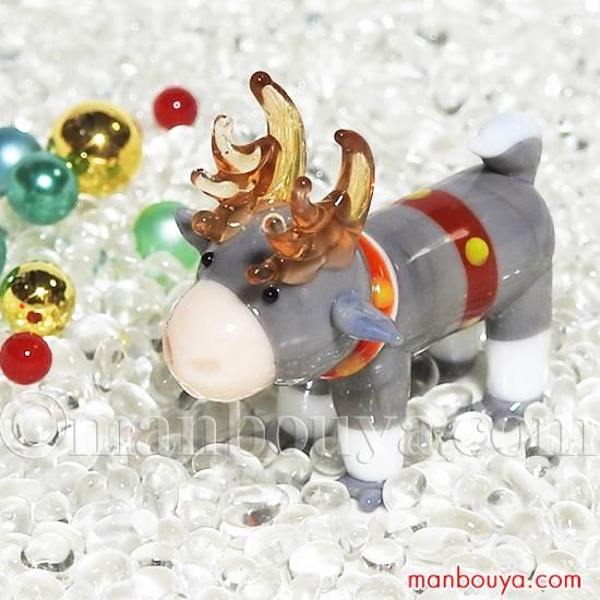 クリスマス トナカイ ガラス細工 ミニチュア 飾り グラススクエア