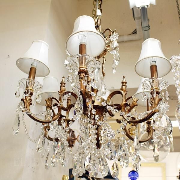 ヤマギワ クリスタルビーズの6灯 アンティーク シャンデリア 100V